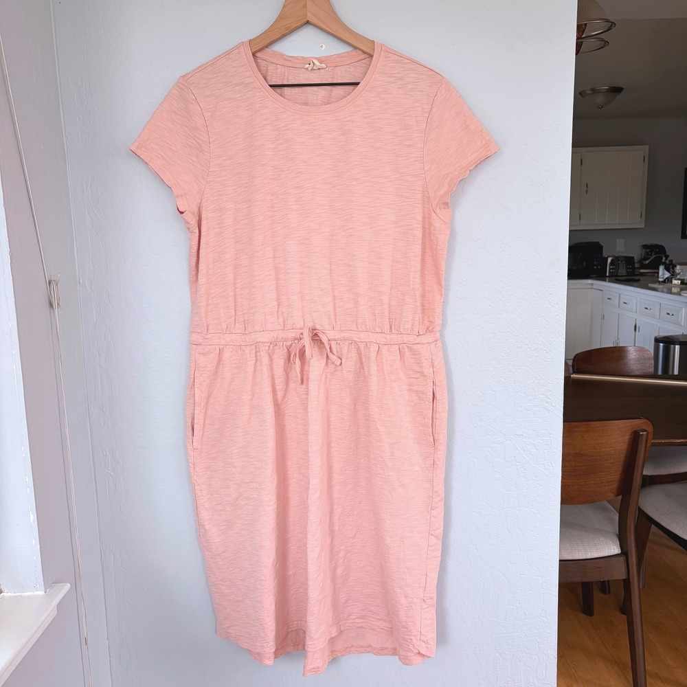 Pact Slub Weekend Dress Womens L Pink Organic Cotton Short Sleeve Pocket